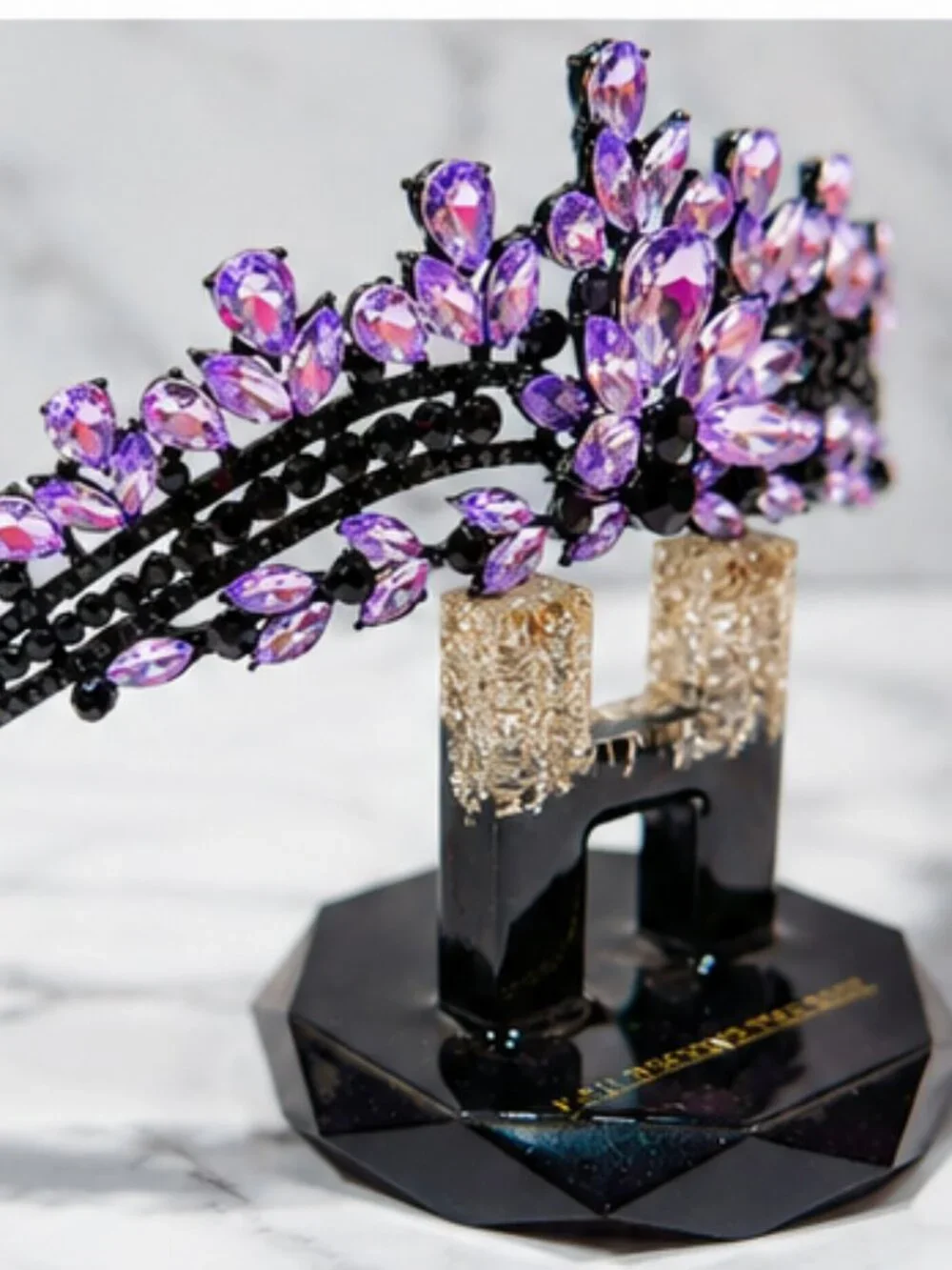 black purple tiara, Princess tiara, Halloween costume crown, Flower Girl tiara